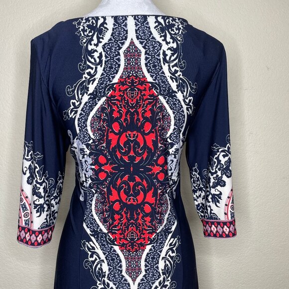 Sandra Darren Women's Paisley Print 3/4 Sleeve Mixed Print Shift Dress Size 14 - Picture 4 of 11